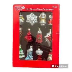 Merry Brite 12ct  Blown Glass Christmas Mini Ornaments 2.5 in 2011 CVS New
